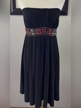 White House Black Market Black Strapless Dress with Beaded Waistband